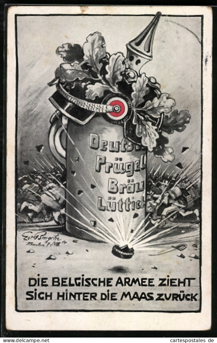 AK Pickelhaube Mit Eichenlaub Und Bierkrug, Weltkrieg 1914, Propaganda 1. Weltkrieg  - Guerre 1914-18
