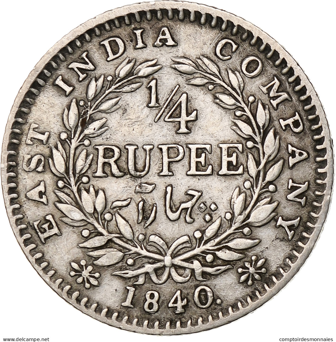 Inde Britannique, Victoria, 1/4 Rupee, 1840, Bombay, Argent, TB+, KM:453.1 - Kolonien