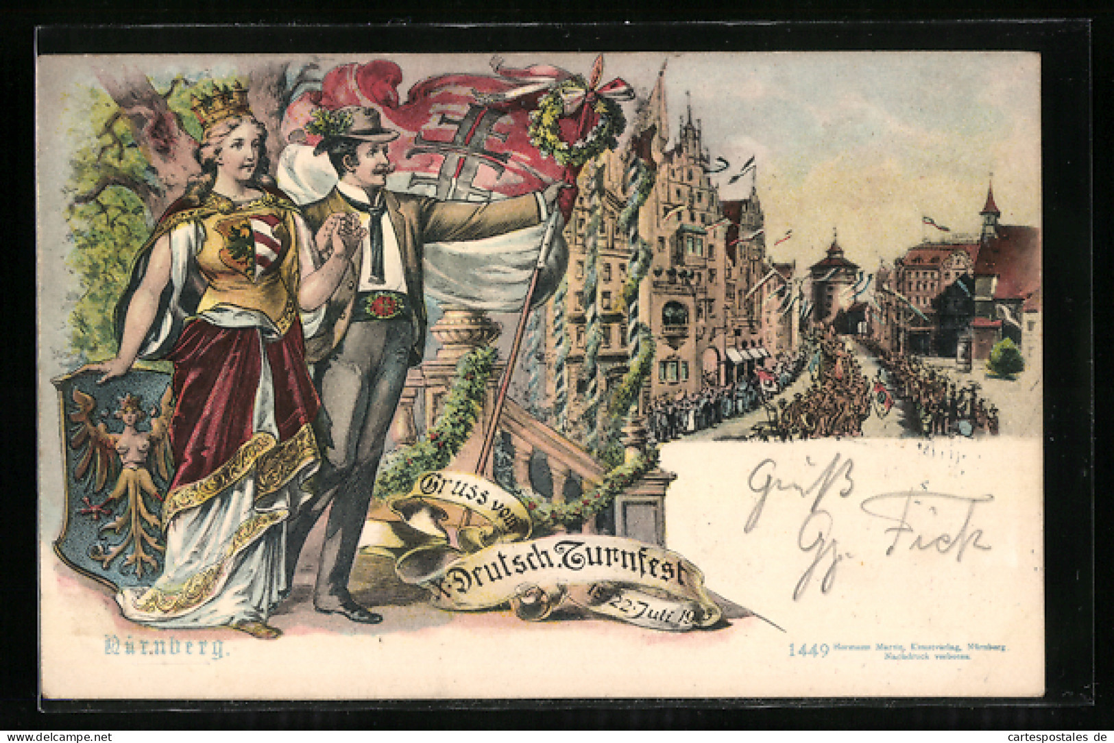Lithographie Nürnberg, Parade Zum X. Deutschen Turnfest 1903, Nymphe Noris Mit Wappenschild  - Autres & Non Classés