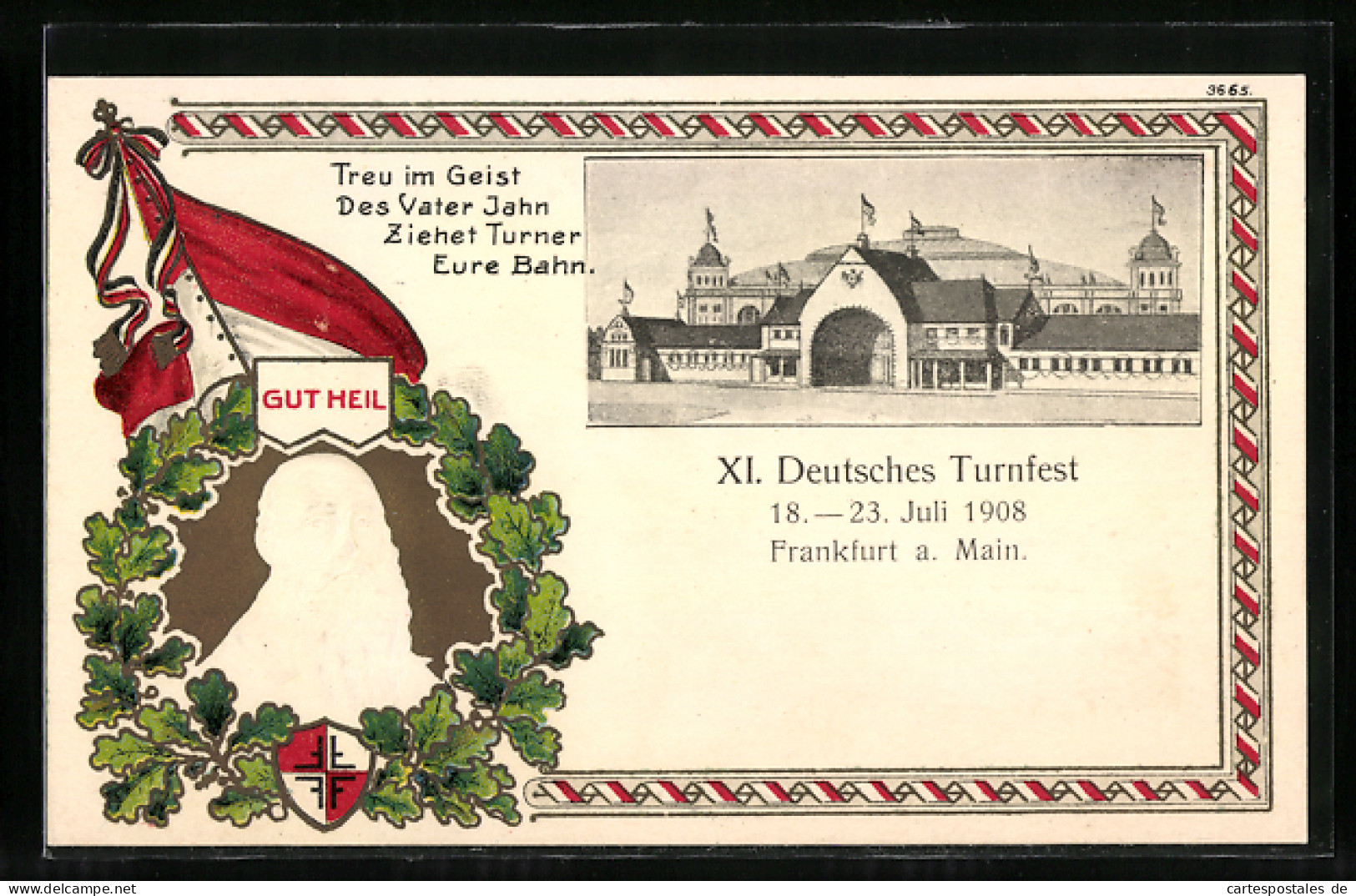 AK Frankfurt A. M., Festhalle, XI. Deutsches Turnfest 1908, Geprägtes Konterfei Eines Bärtigen Mannes  - Other & Unclassified