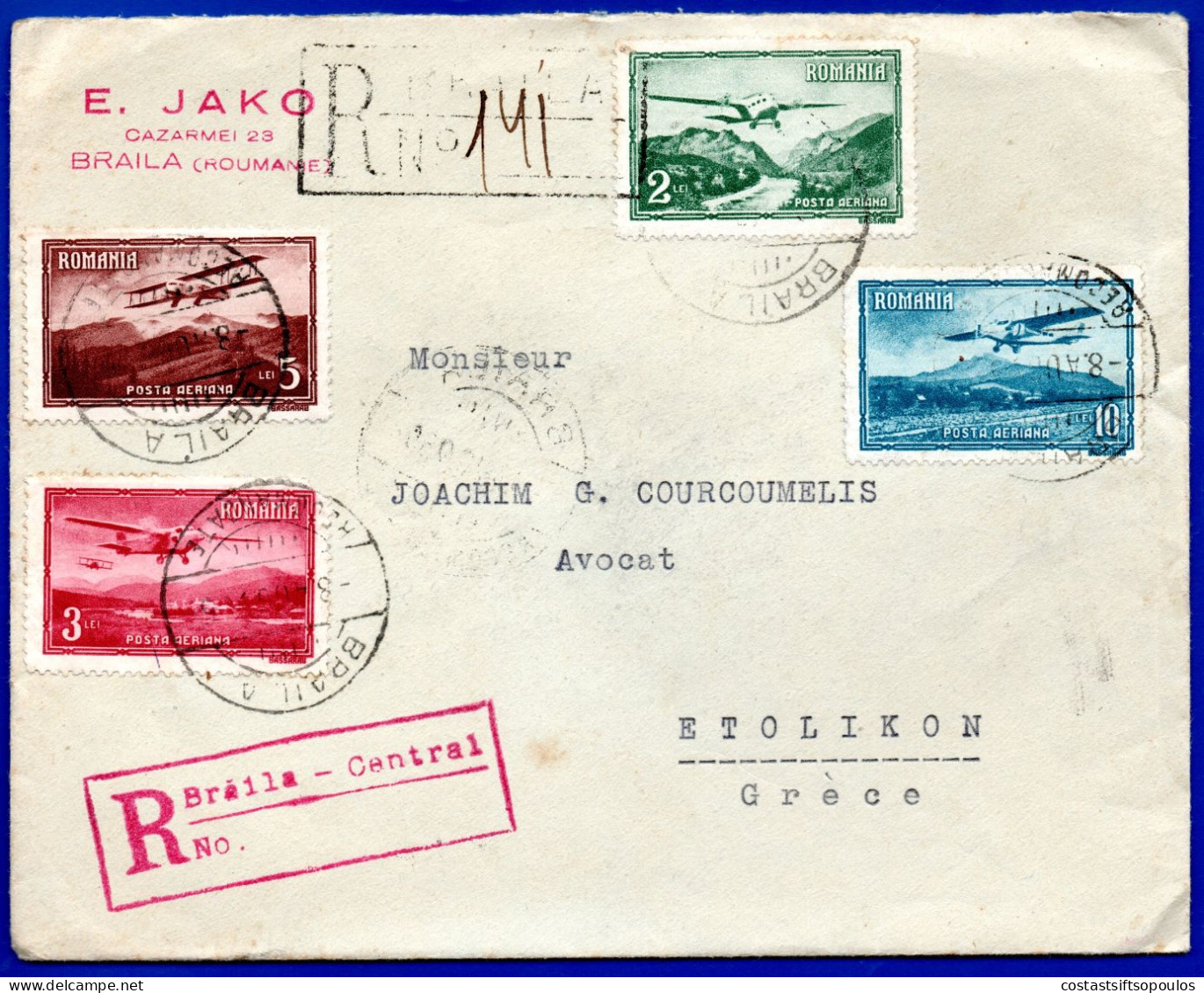 3247.VERY NICE REGISTERED COVER TO GREECE, REVENUES ON BACK. - Briefe U. Dokumente