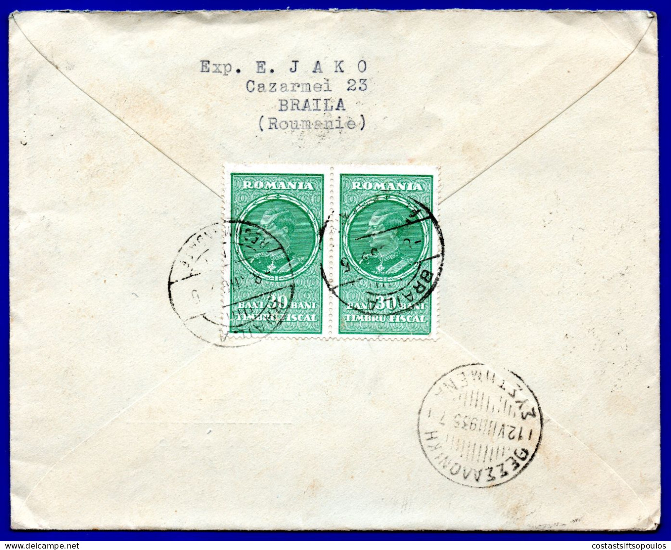 3247.VERY NICE REGISTERED COVER TO GREECE, REVENUES ON BACK. - Covers & Documents