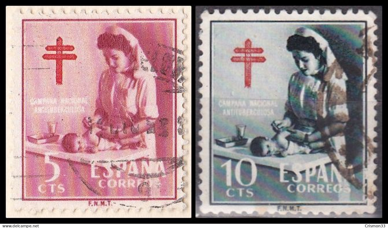 1953 - ESPAÑA - PRO TUBERCULOSOS - ENFERMERA PUERICULTORA - EDIFIL 1121,1122 - LOTE 2 SELLOS - Oblitérés