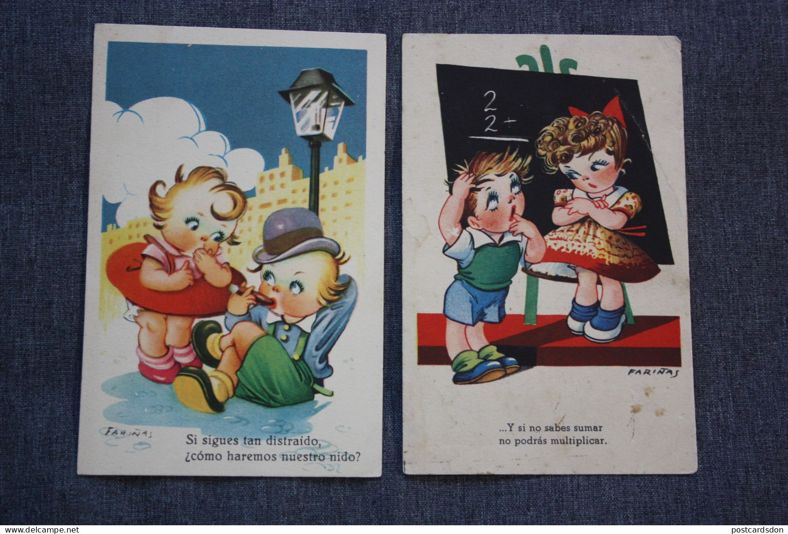 ESPAÑA-TARJETA  POSTAL - Girl And Boy - Old Spanish Postcard - Humour - 2 PCs Lot / Farinas - Autres & Non Classés