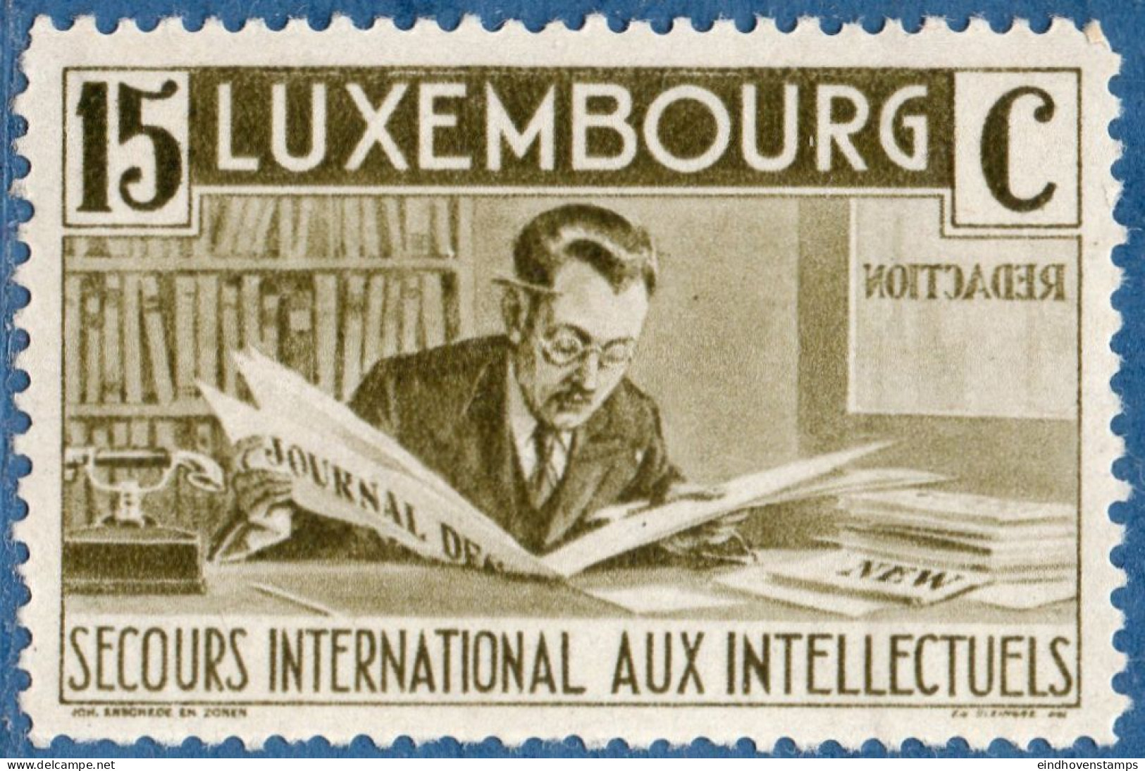 Luxemburg 1935 15 C, Journalist Reading Newspaper, International Aid Emigrated Scientists 1 Value MH - Other & Unclassified