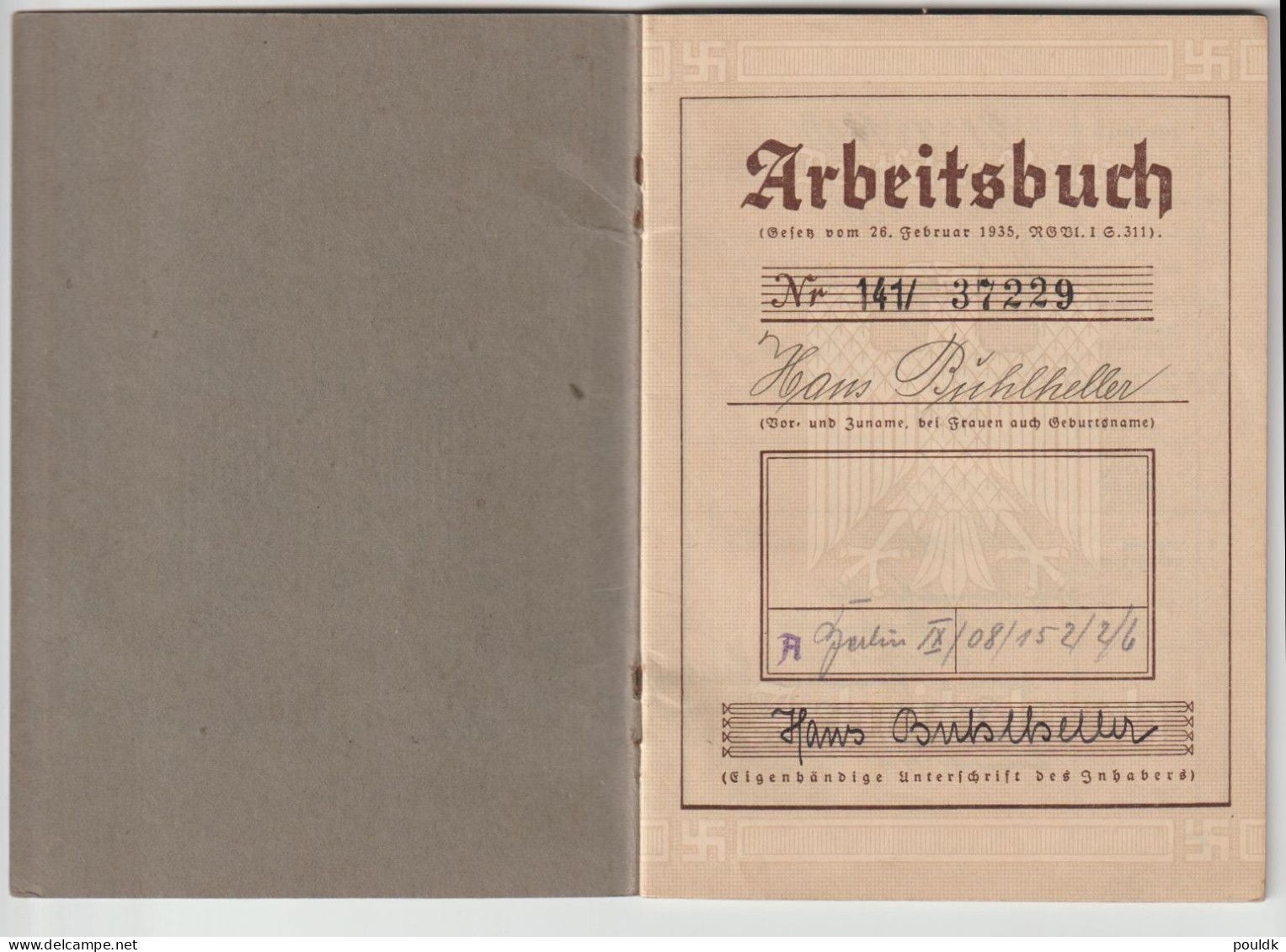 Deutsches Reich Arbeitsbuch From Hagen 1935 - Last Entry 1940. Postal Weight Approx. 0,09 Kg. Please Read Sales Conditio - Historical Documents