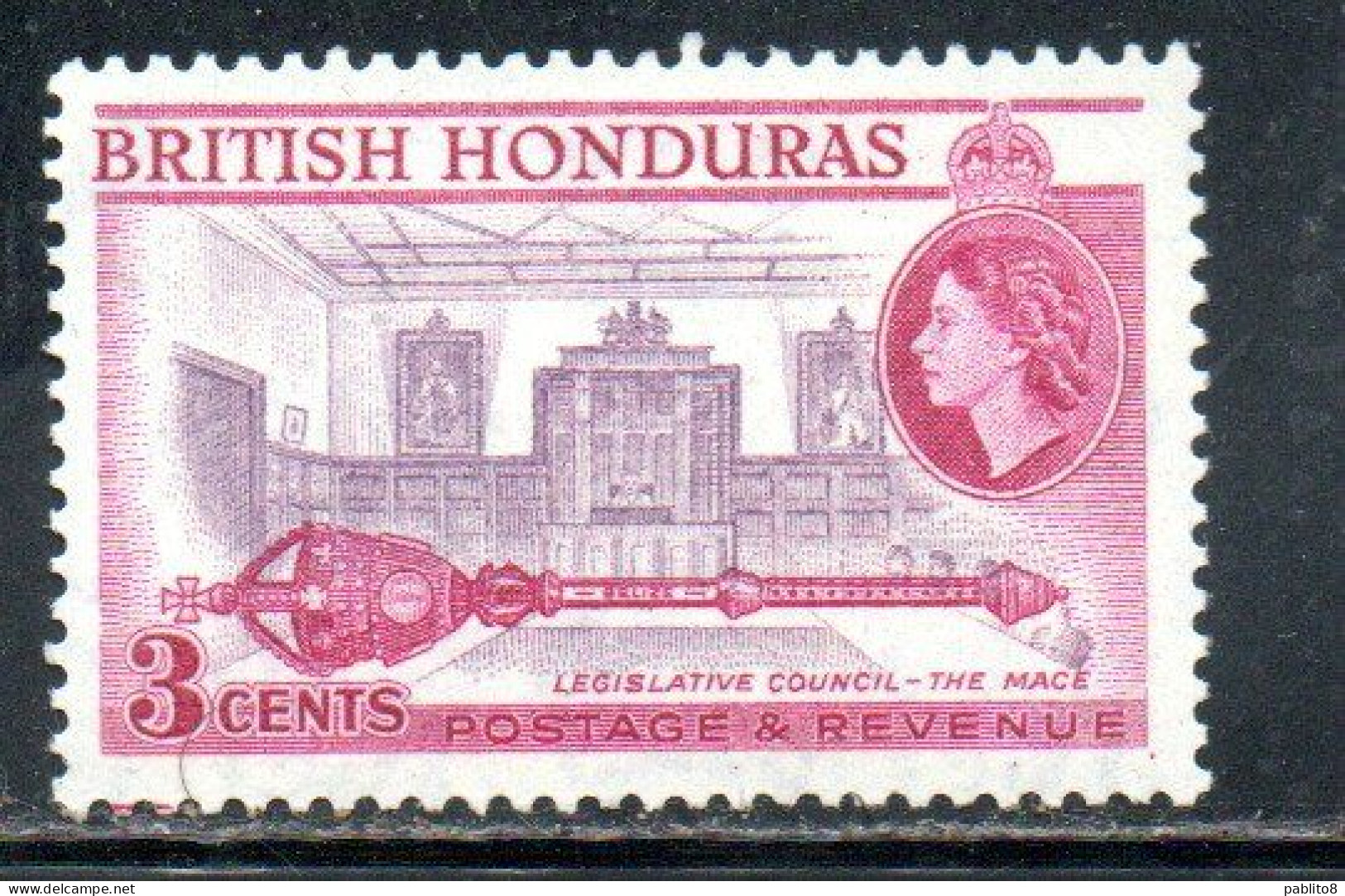 BRITISH HONDURAS BRITANNICO 1953 1957 QUEEN ELIZABETH II LEGISLATIVE COUNCIL CHAMBER AND MACE CENT. 3c MNH - Britisch-Honduras (...-1970)