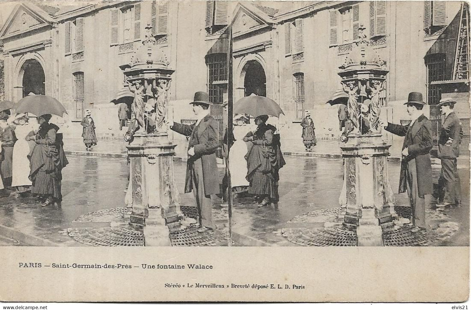 Carte Stéréoscopique PARIS Saint Germain Des Prés. Une Fontaine Walace - Stereoskopie