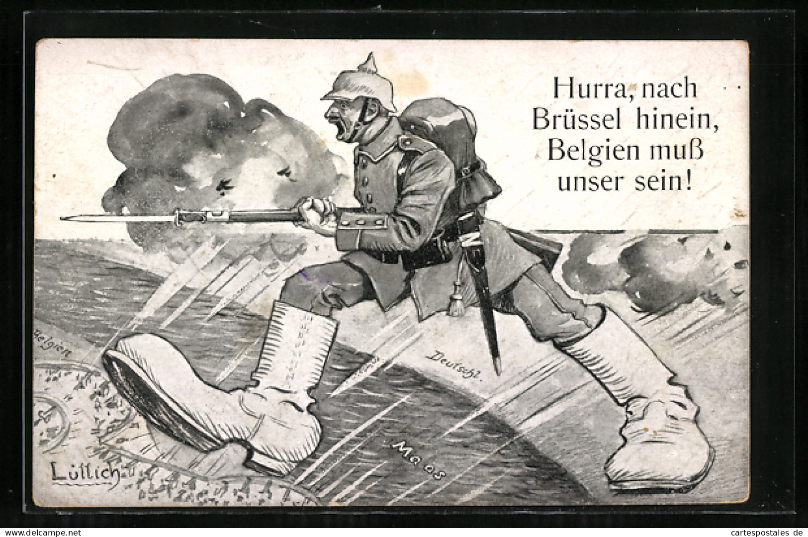 Künstler-AK Deutscher Soldat Marschiert In Brüssel Ein, Propaganda 1. Weltkrieg  - Guerre 1914-18