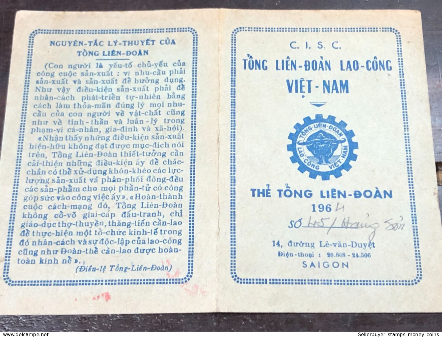Viet Nam PAPER Blood Donation Book Before 1964 Have Wedge 1964 QUALITY: GOOD 1-PCS - Collections