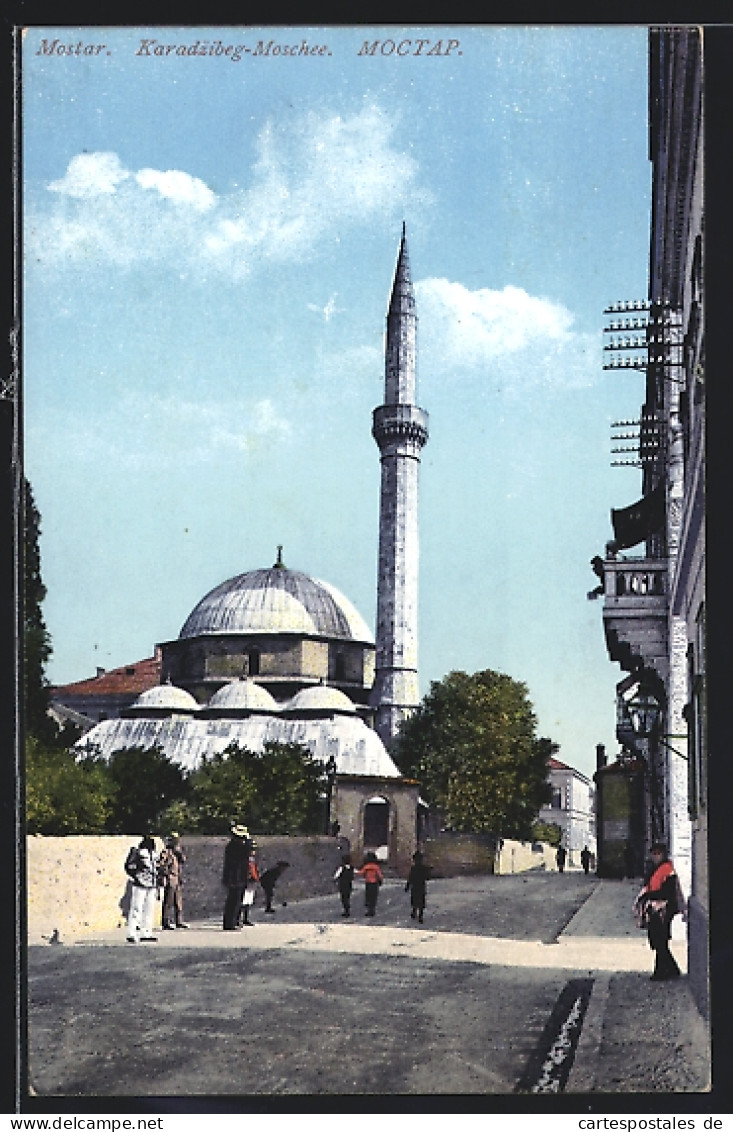 AK Mostar, Strassenpartie An Der Karadzibeg-Moschee  - Bosnien-Herzegowina
