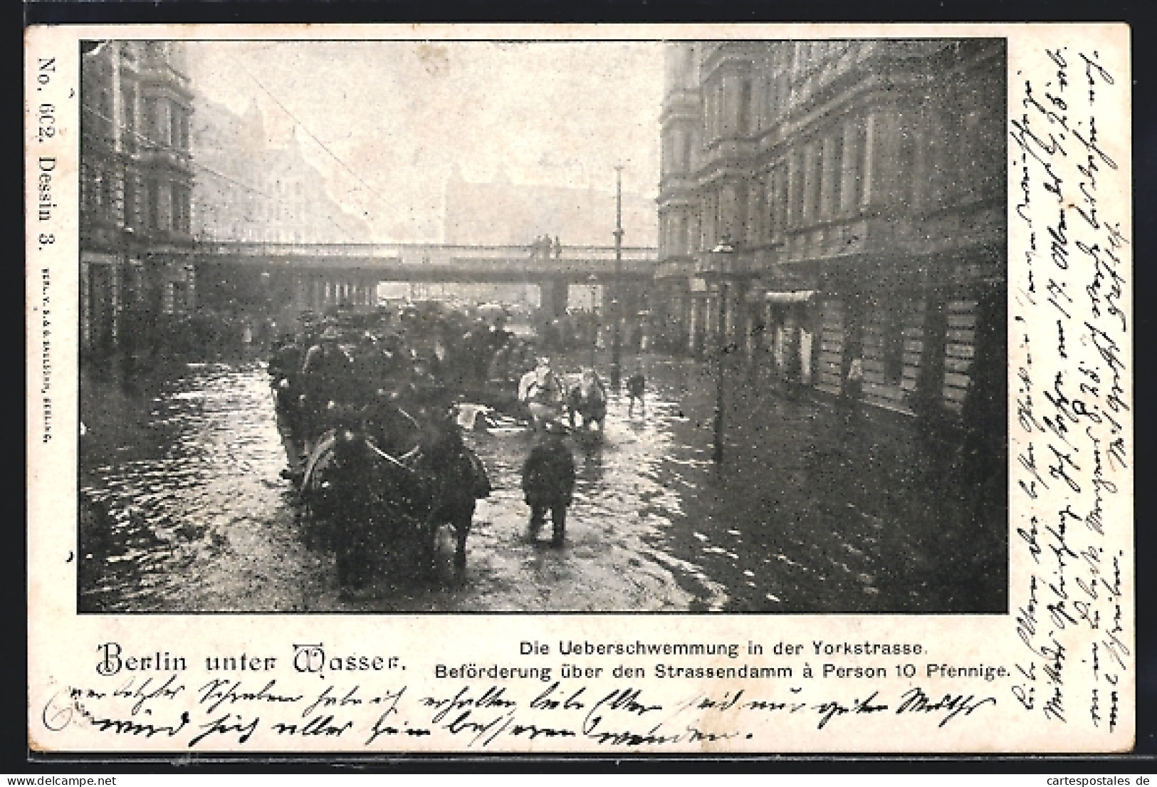 AK Berlin-Kreuzberg, Hochwasser 14.4.1902, Überschwemmung In Der Yorkstrasse, Beförderung über Den Strassendamm  - Floods