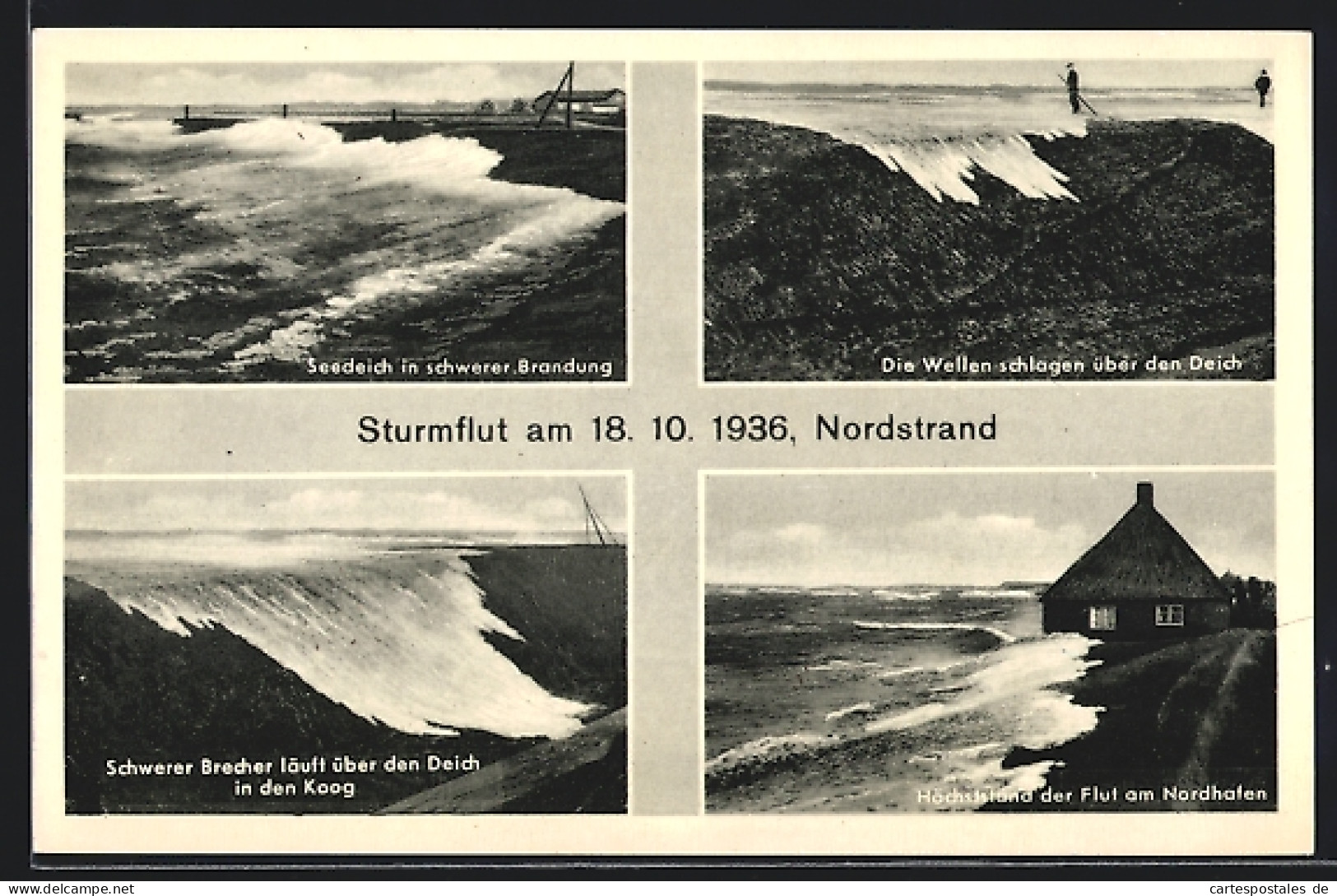 AK Nordstrand, Sturmflut Am 18.10.1936, Höchststand Der Flut Am Nordhafen  - Floods