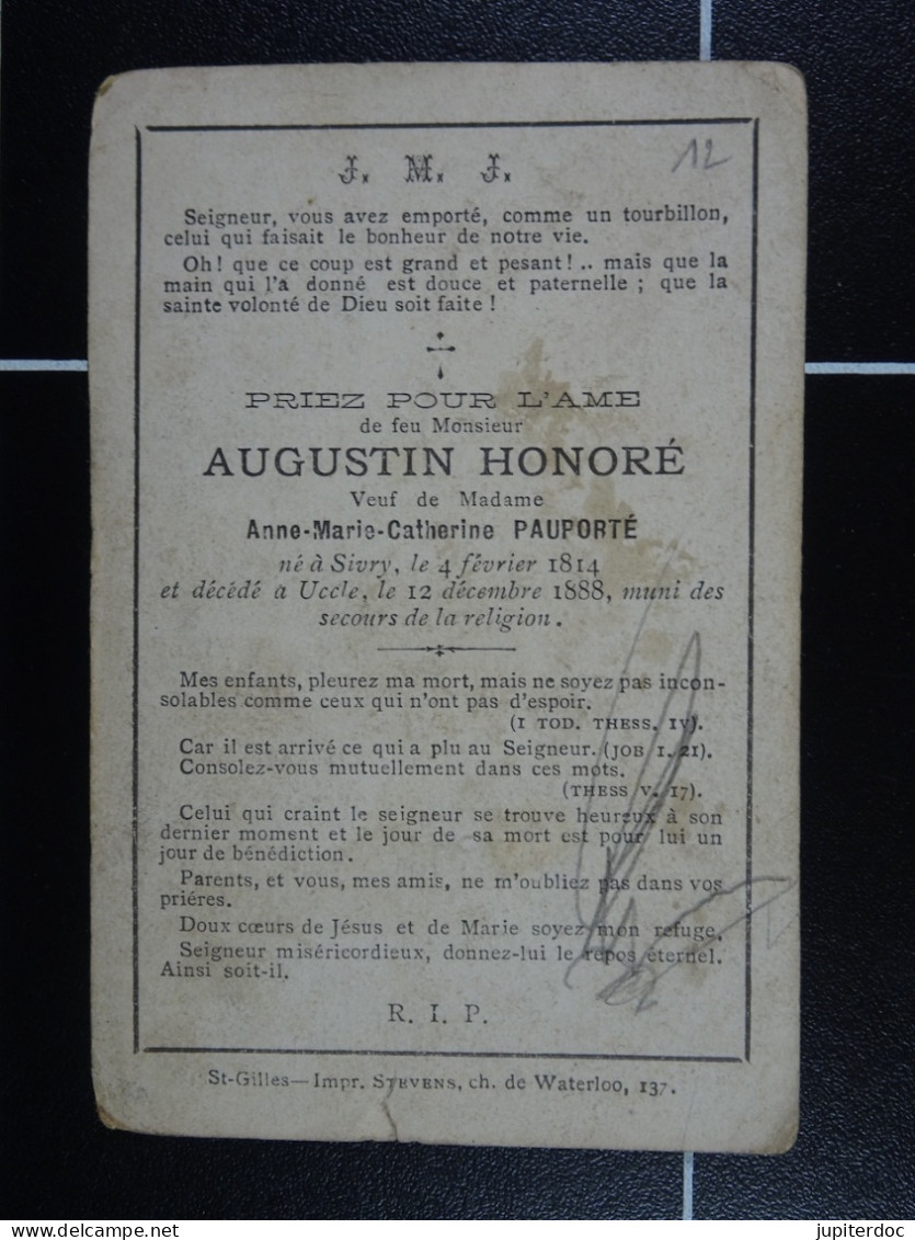 Augustin Honoré Vf Pauporté Sivry 1814 Uccle 1888  /12/ - Devotion Images