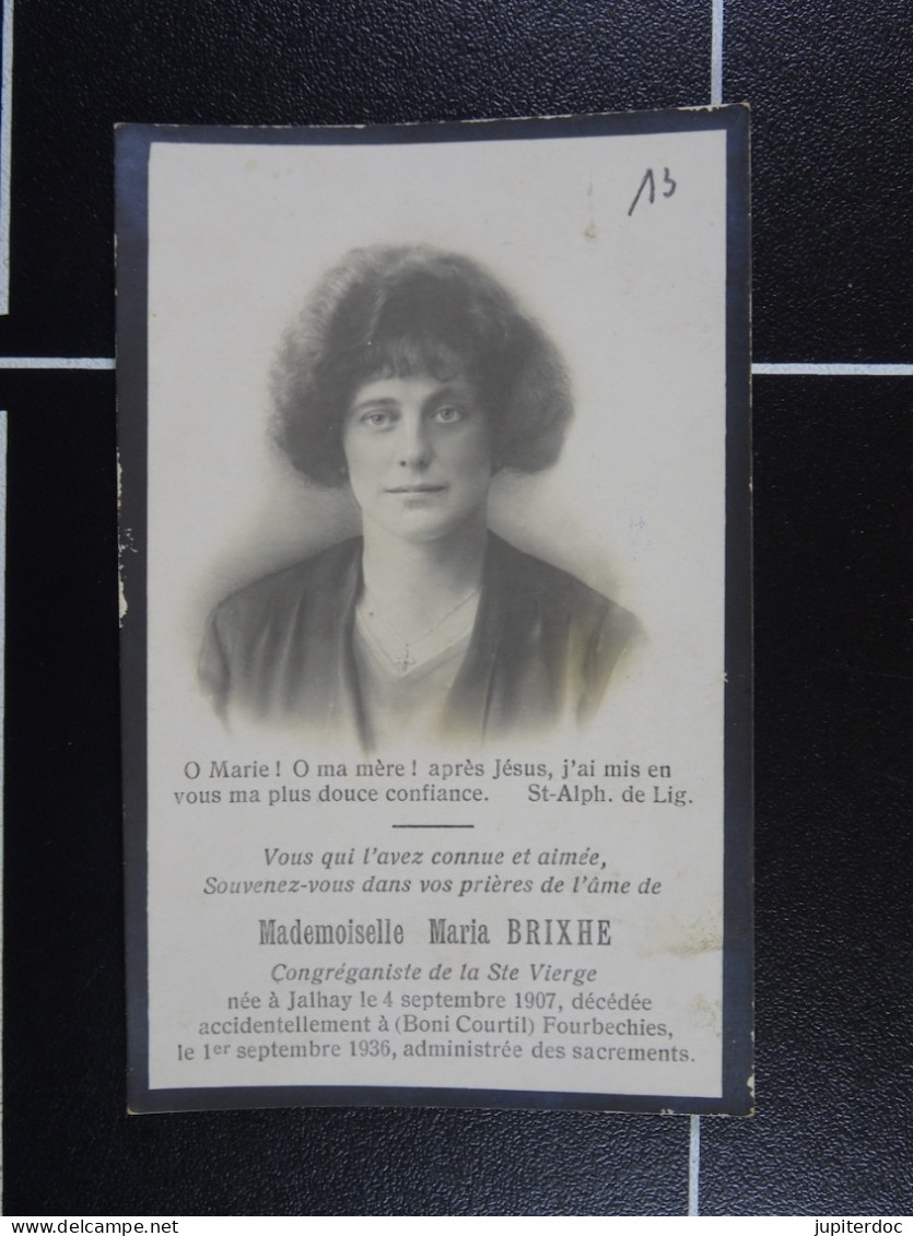 Marie Brixhe Jalhay 1907 Fourbechies (Boni Courtil) 1936  /13/ - Images Religieuses