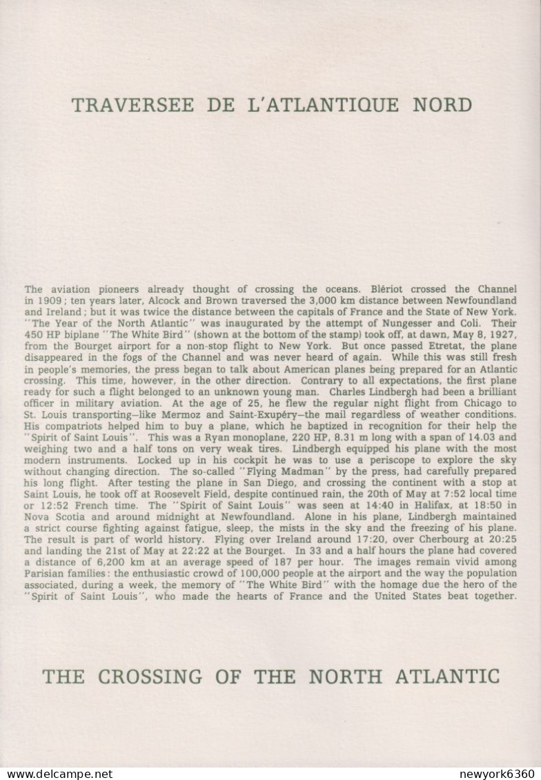 1977 FRANCE Document De La Poste Traversée De L'atlantique Nord N° PA 50 - Documents De La Poste