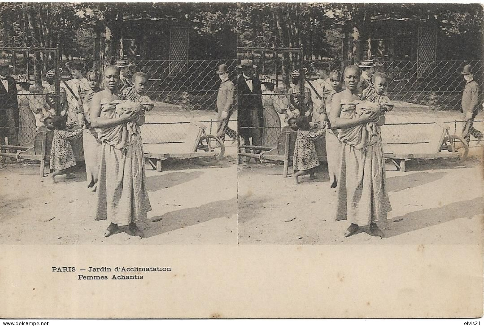 Carte Stéréoscopique PARIS Jardin D' Acclimatation. Femmes Achantis - Stereoskopie
