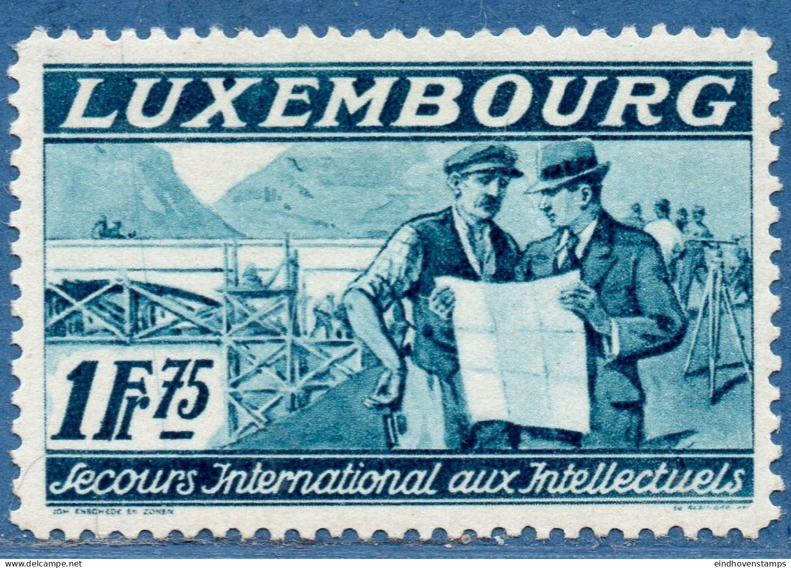 Luxemburg 1935 1 Fr 75 Engeneer Building Dam, International Aid Emigrated Scientists 1 Value MH - Other & Unclassified