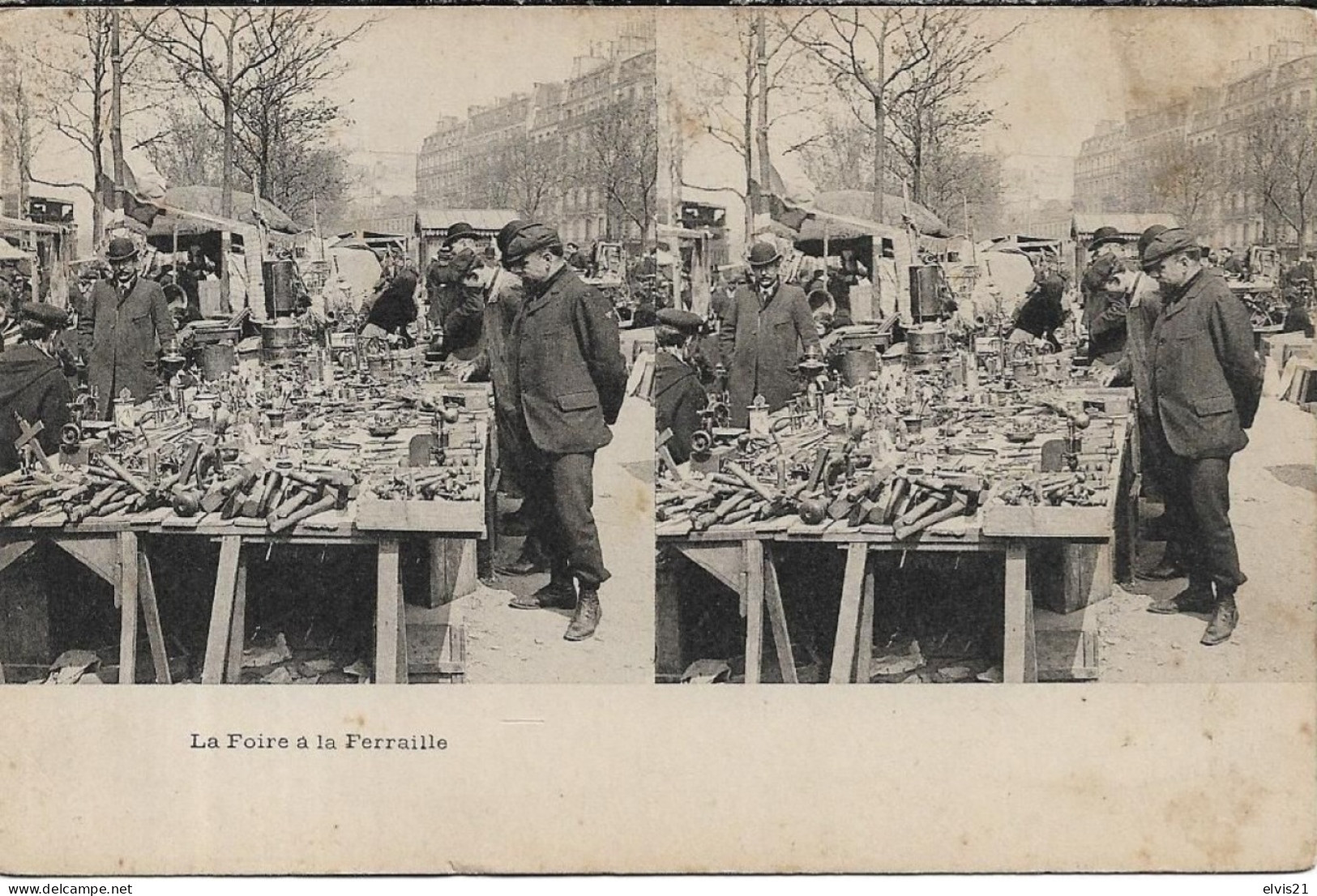 Carte Stéréoscopique PARIS La Foire à La Ferraille - Cartes Stéréoscopiques