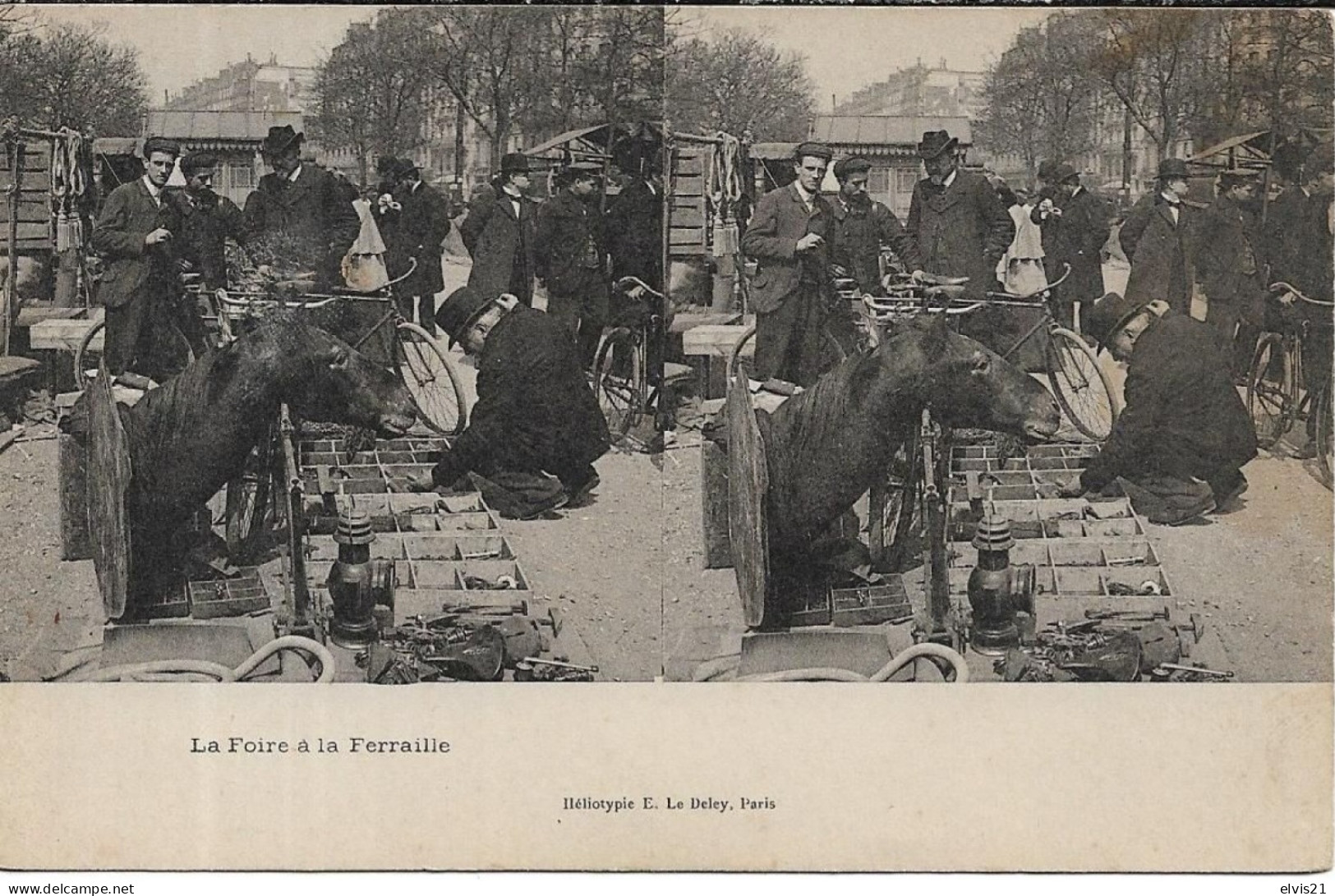 Carte Stéréoscopique PARIS La Foire à La Ferraille. - Stereoskopie