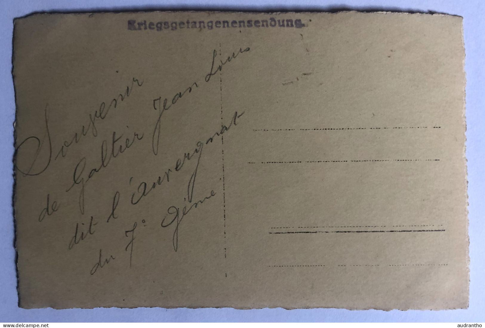 Carte Photo WW1 - Kriegsgefangenensendung - Prisonnier Jean Louis Galtier L'auvergnat Du 7ème Génie - 1914-18