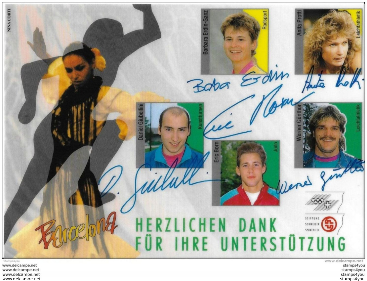 GG - Enveloppe JO Barcelona - Aide Sport Suisse - Signatures Des Athlètes Suisses - Oblit Spéciale - Summer 1992: Barcelona