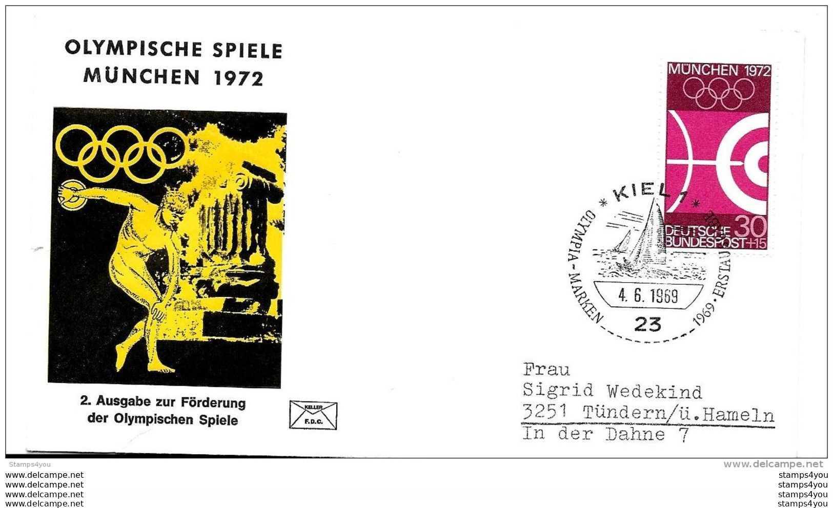 118 - 68/69 -  4 Enveloppes Allemandes - Timbres Olympiques - Oblit Spéciale De Kiel 1969 - Summer 1972: Munich