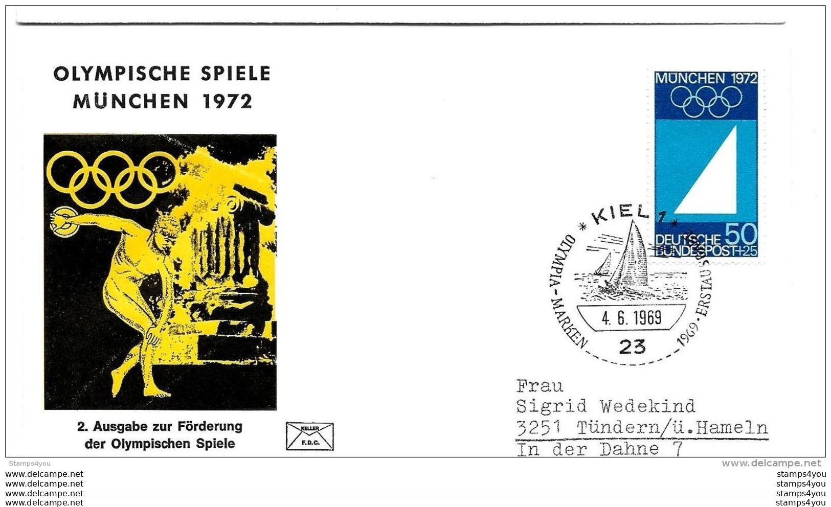 118 - 68/69 -  4 Enveloppes Allemandes - Timbres Olympiques - Oblit Spéciale De Kiel 1969 - Sommer 1972: München