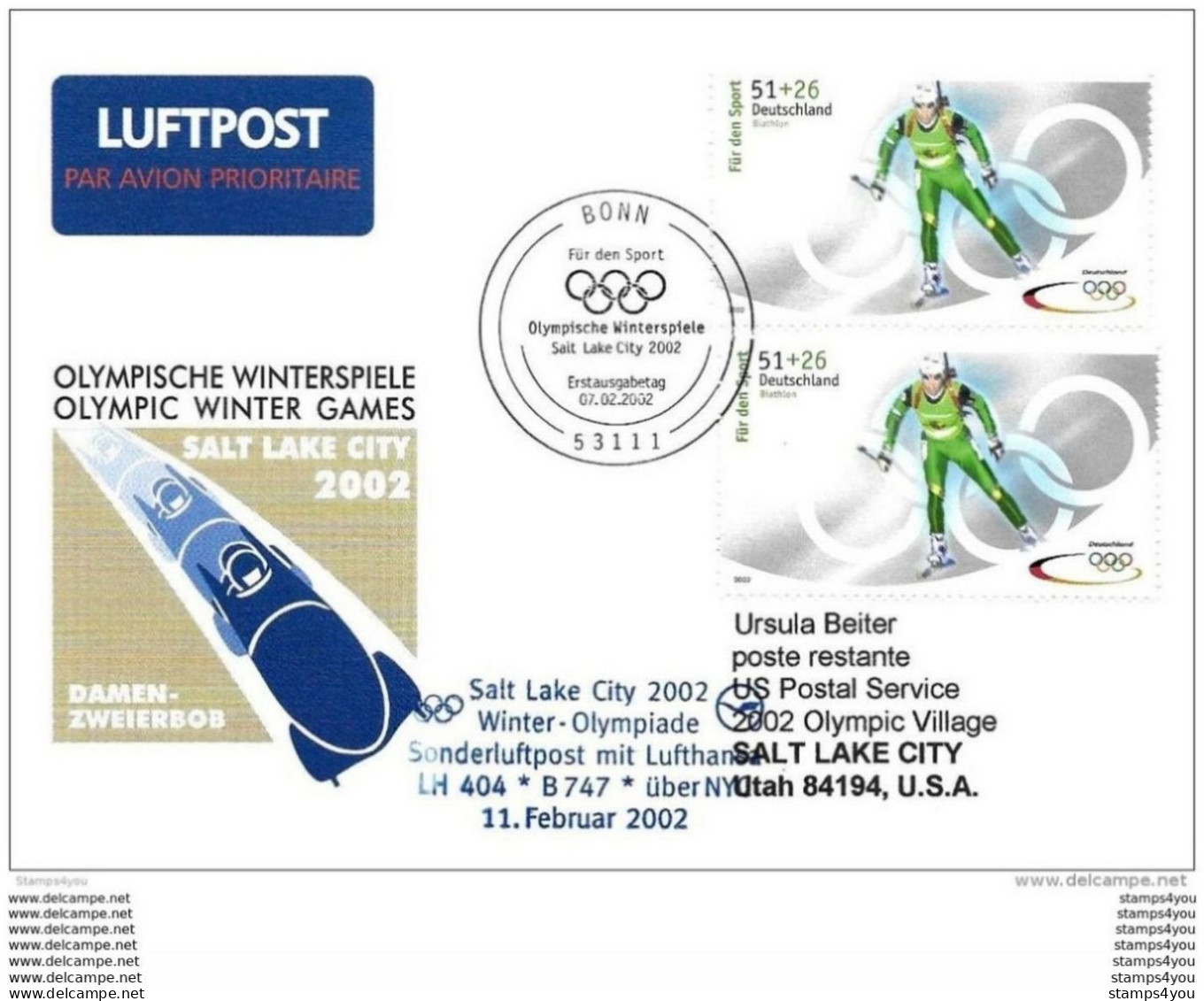 118 - 87 - Carte Allemande Vol Olympique Lufthansa 2002 - Winter 2002: Salt Lake City