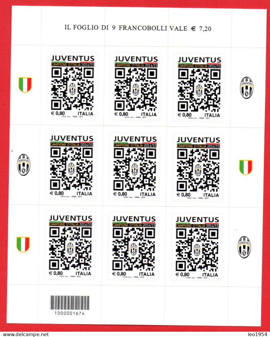 2015 ITALIA CALCIO MINIFOGLIO JUVENTUS NUOVO PERFETTO-SOTTOCOSTO - Unused Stamps