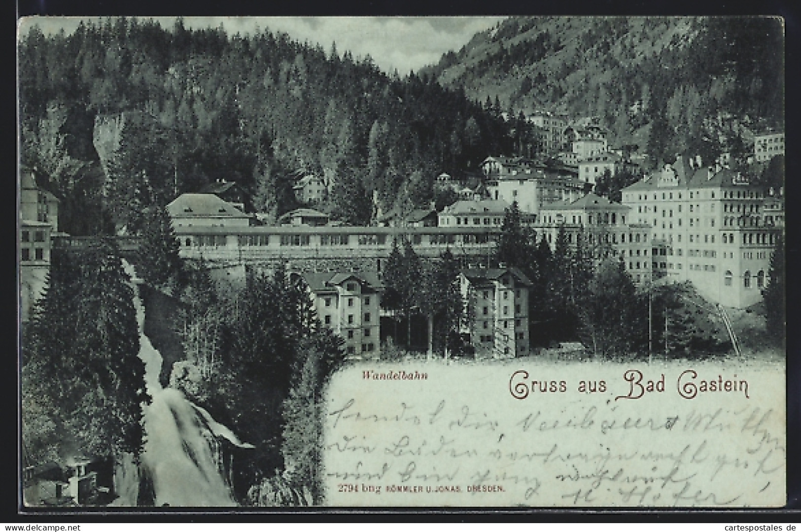 Mondschein-AK Bad Gastein, Wandelbahn Mit Wasserfall  - Autres & Non Classés