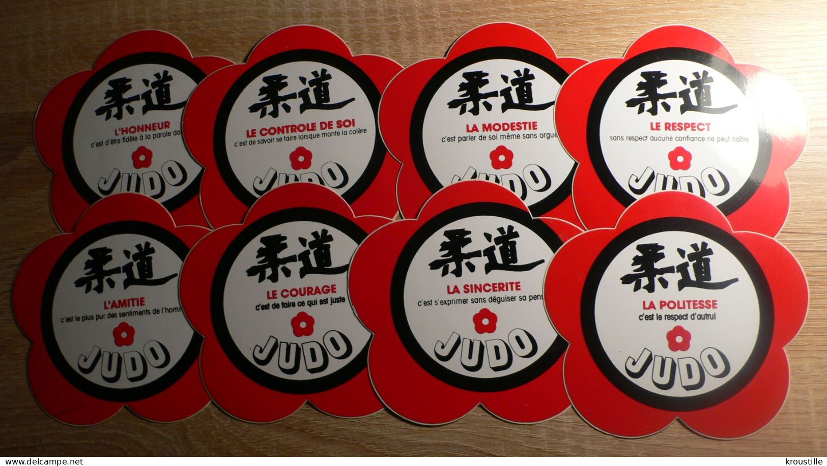 SPORT : LOT DE 8 AUTOCOLLANTS VALEURS JUDO - TOUS DIFFERENTS - Stickers