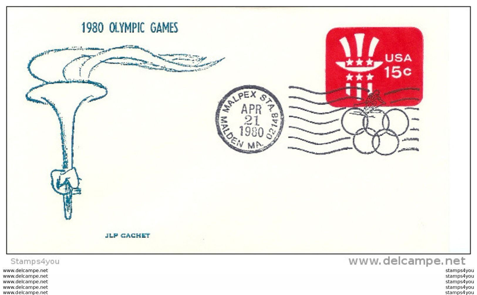 213 - 34 - Entier Postal Américain Regravé "Flamme Olympique- Jeux Olympiques 1980" Oblit Spéciale Skieur - Malpex " - Winter 1980: Lake Placid
