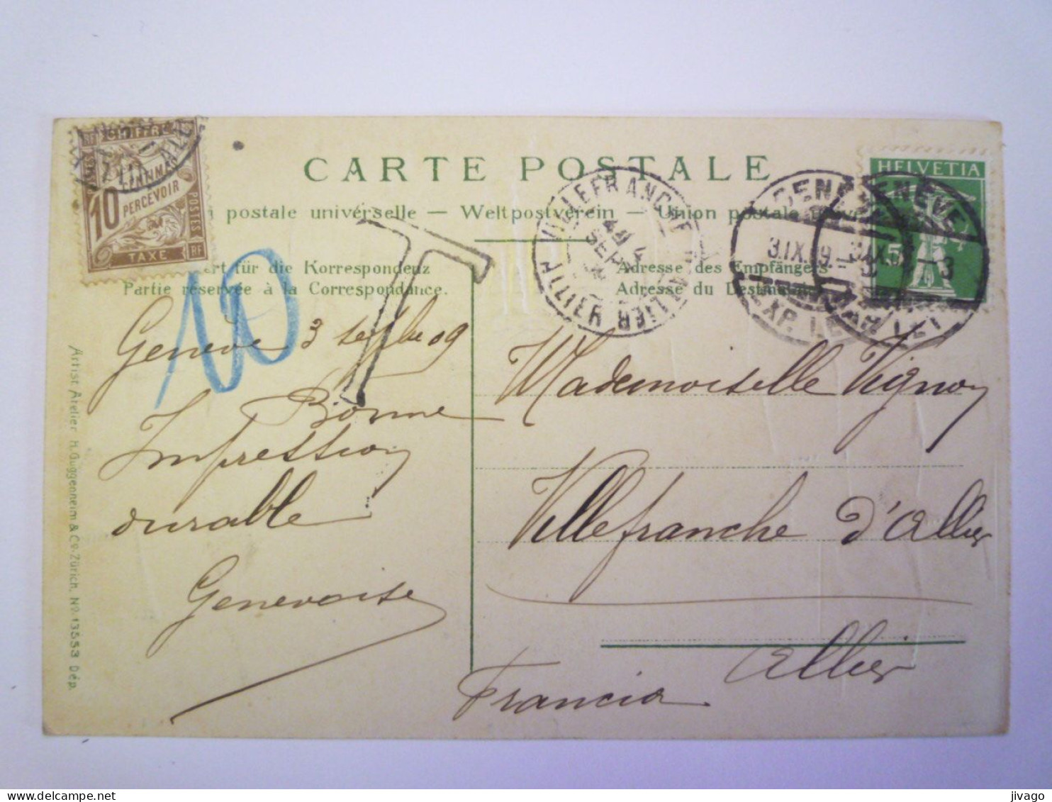 2024 - 1847  GENEVE  :  Jolie Carte Illustrée De Timbres   1909   XXX - Sonstige & Ohne Zuordnung