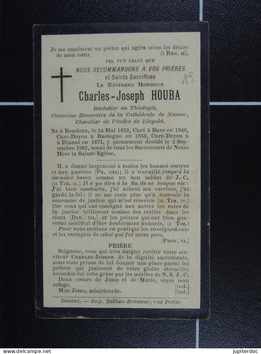 Révérend Charles Houba Rendeux 1823 Bure, Bastogne, Dinant 1902  /19/ - Images Religieuses