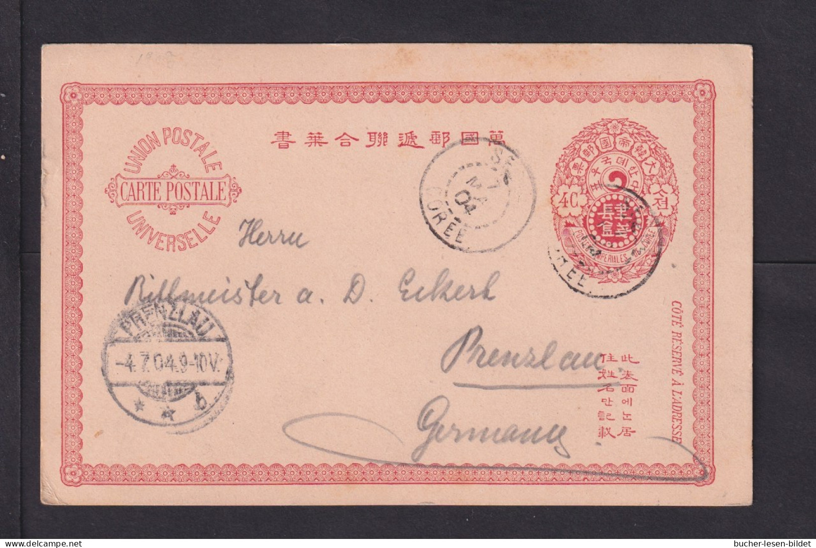 1904 - 4 C. Rot Ganzsache (P 8) Ab SEOUL Nach Prenzlau - Korea (...-1945)