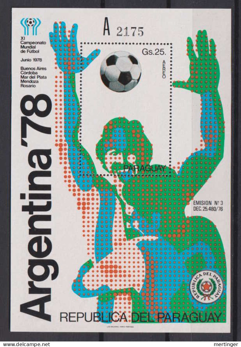 Paraguay Block 324 ** MNH Soccer Futbol 1978 World Champion Ship - Paraguay