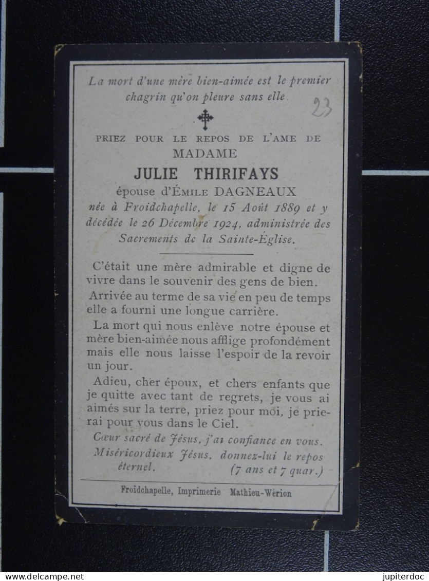 Julie Thirifays épse Dagneaux Froidchapelle 1889  1924  /23/ - Images Religieuses