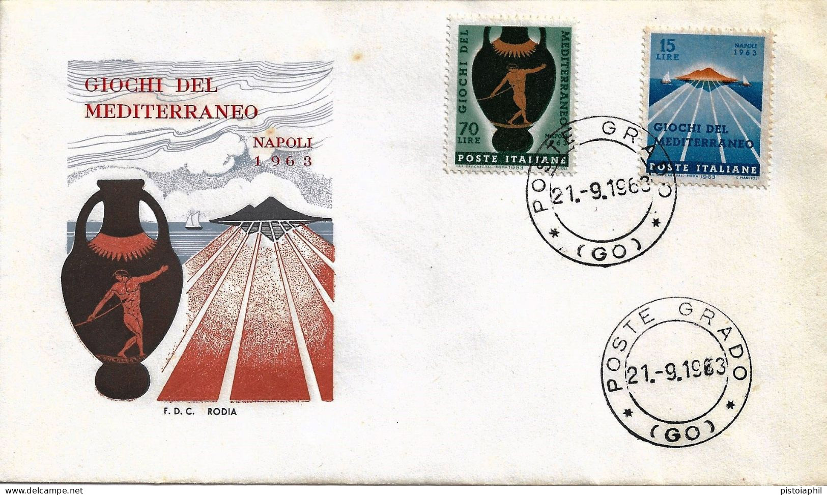 Fdc Rodia: GIOCHI DEL MEDITERRANEO (1963); No Viaggiata; Annullo Grado - FDC