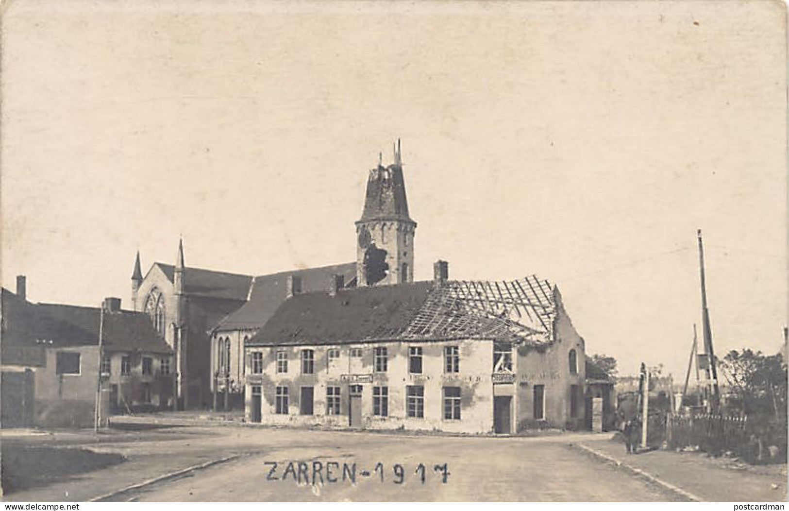 België - ZARREN (W. Vl.) Ruïnes - Duits Armeeoberkommando - Sint Dionysiuskerk - FOTOKAART Eerste Oorlog - Other & Unclassified
