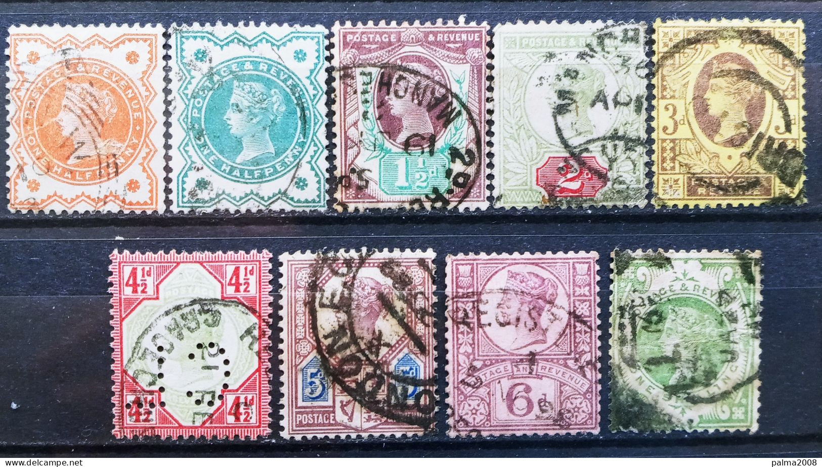 INGLATERRA - IVERT LOTE 9 SELLOS USADO - REINA VICTORIA - UN SELLO PERFORADO LOS DE LA FOTO - Used Stamps