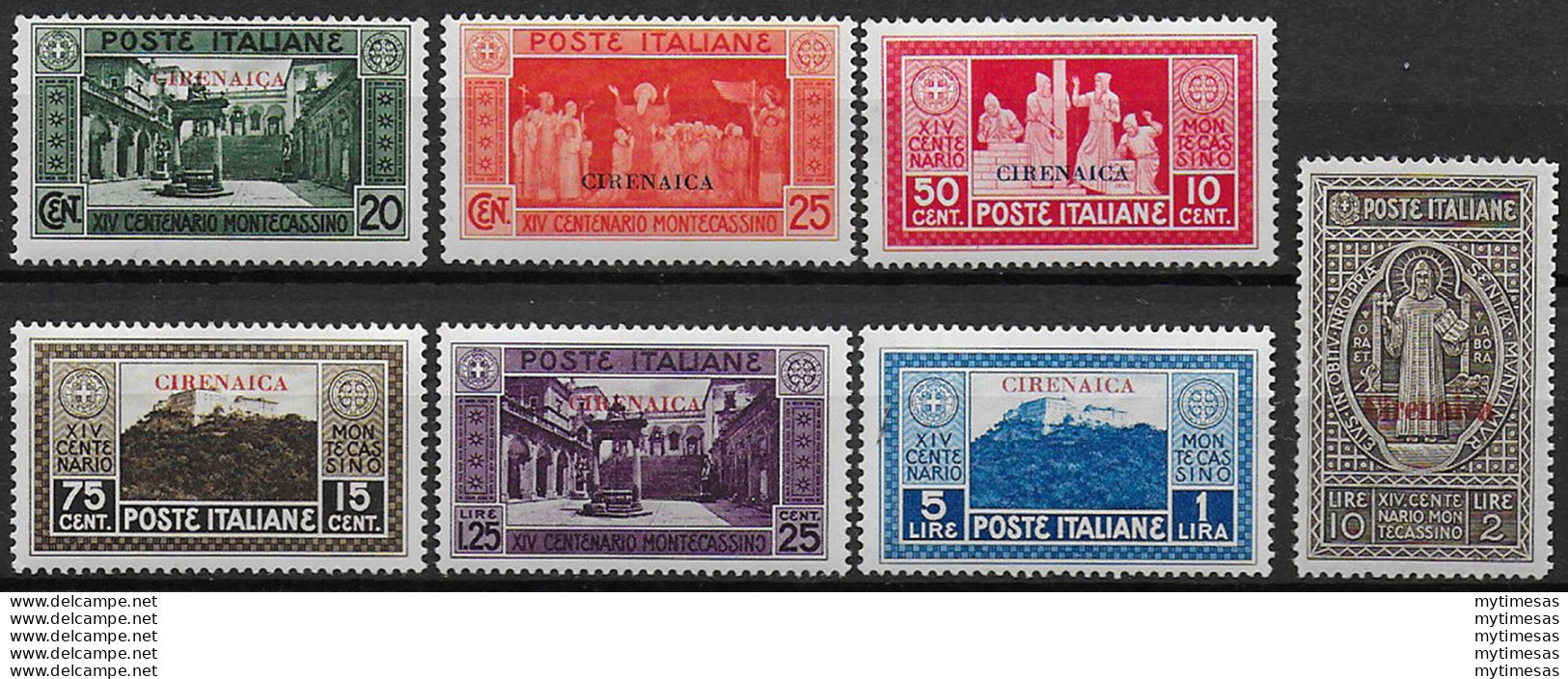 1929 Cirenaica Montecassino 7v. MNH Sassone N. 53/59 - Other & Unclassified