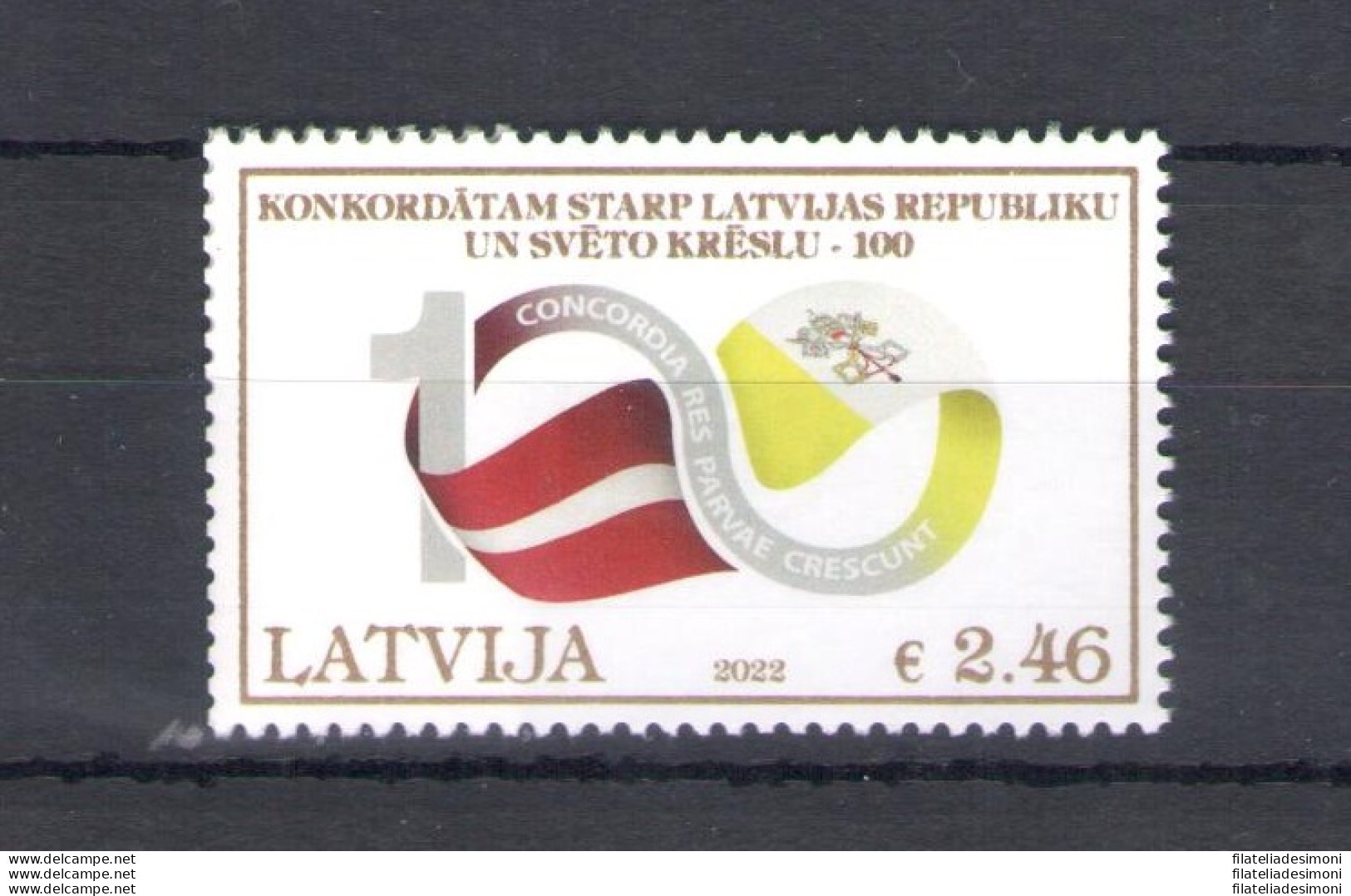 2022 Lettonia - Centenario Concordato - Emissione Congiunta Con Vaticano - 1 Valore - MNH** - Emissions Communes
