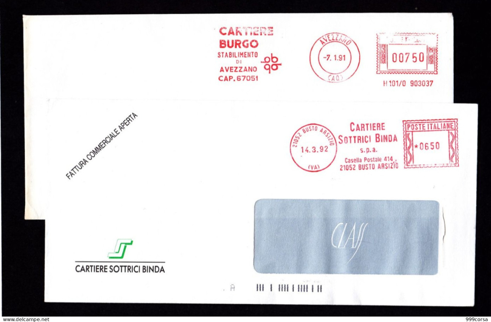 Italia, Cartiere Burgo,  Cartiere Sottrici Binda, Carta, Industria, Hasler, Affranc. Mecc., Ema, Meter (Re)14 - Machines à Affranchir (EMA)