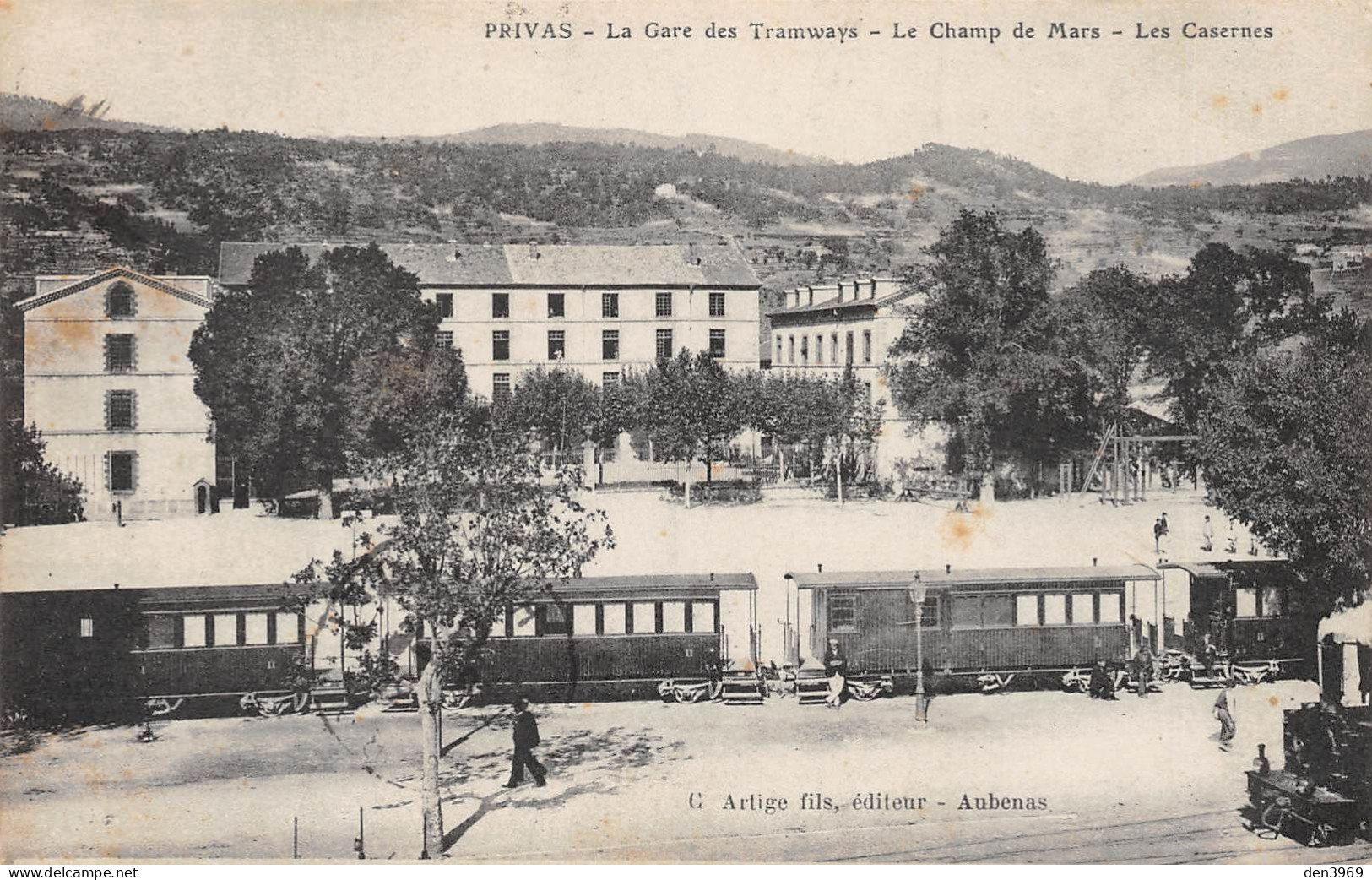 PRIVAS (Ardèche) - La Gare Des Tramways - Le Champ De Mars - Les Casernes - Voyagé (2 Scans) - Privas