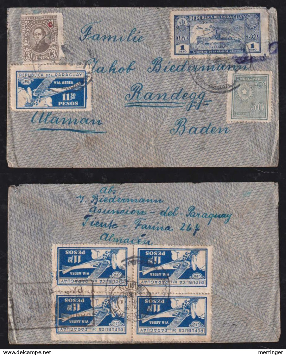 Paraguay 1936 AIR FRANCE Airmail Cover ASUNCION X RANDEGG Germany Via Paris - Paraguay