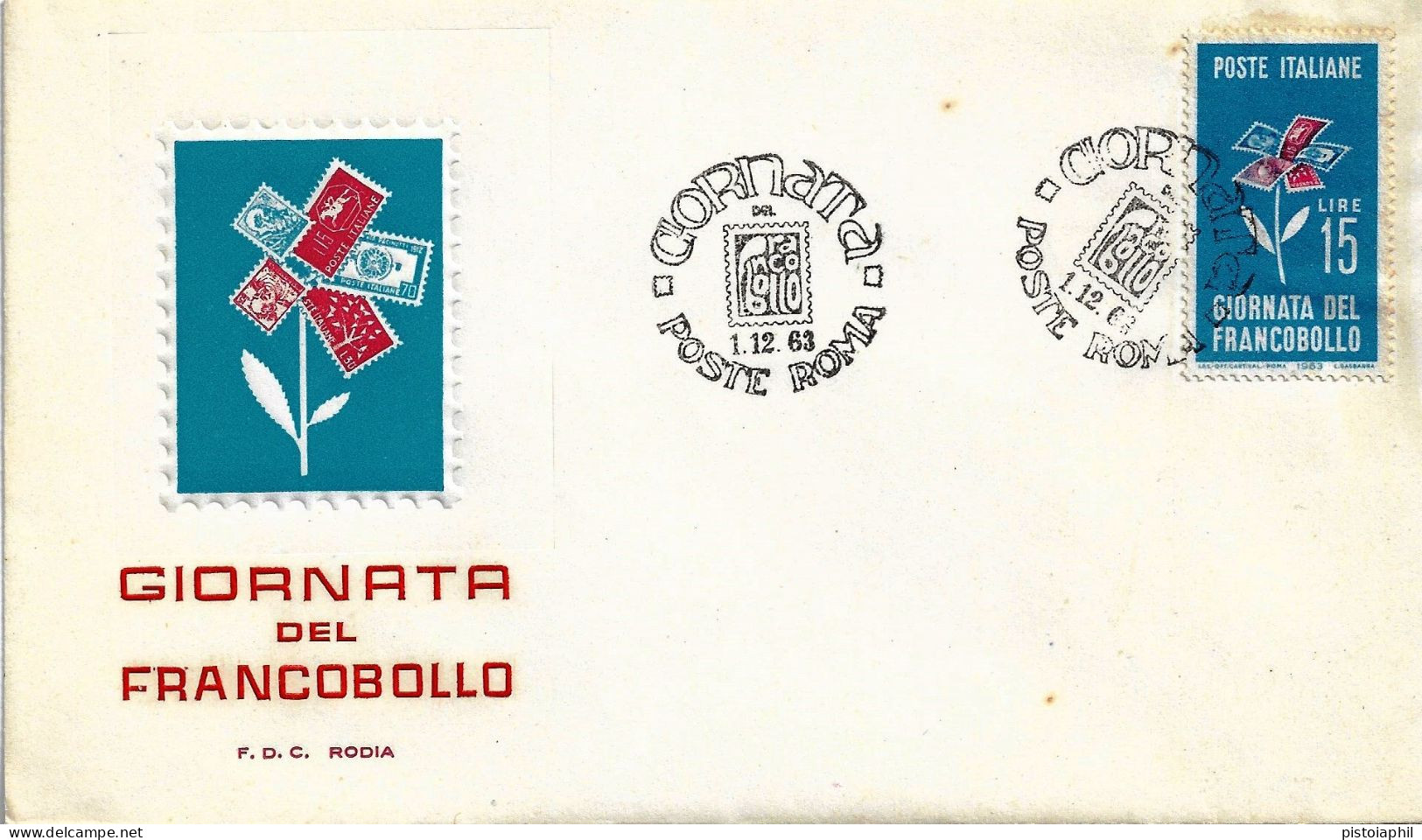 Fdc Rodia: GIORNATA DEL FRANCOBOLLO (1963); No Viaggiata; Annullo Speciale Roma - FDC