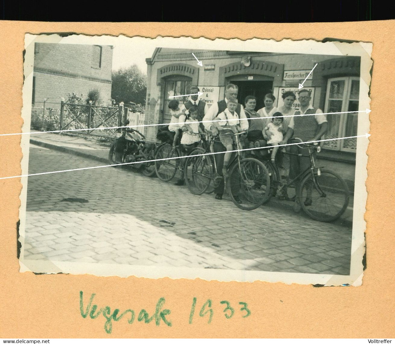 Orig. Foto Bremen Vegesack 1933 Radfahrer Vor Fett- Und Kolonialwaren Gastwirtschaft, Hausnummer 176 Straßenschild - Bremen