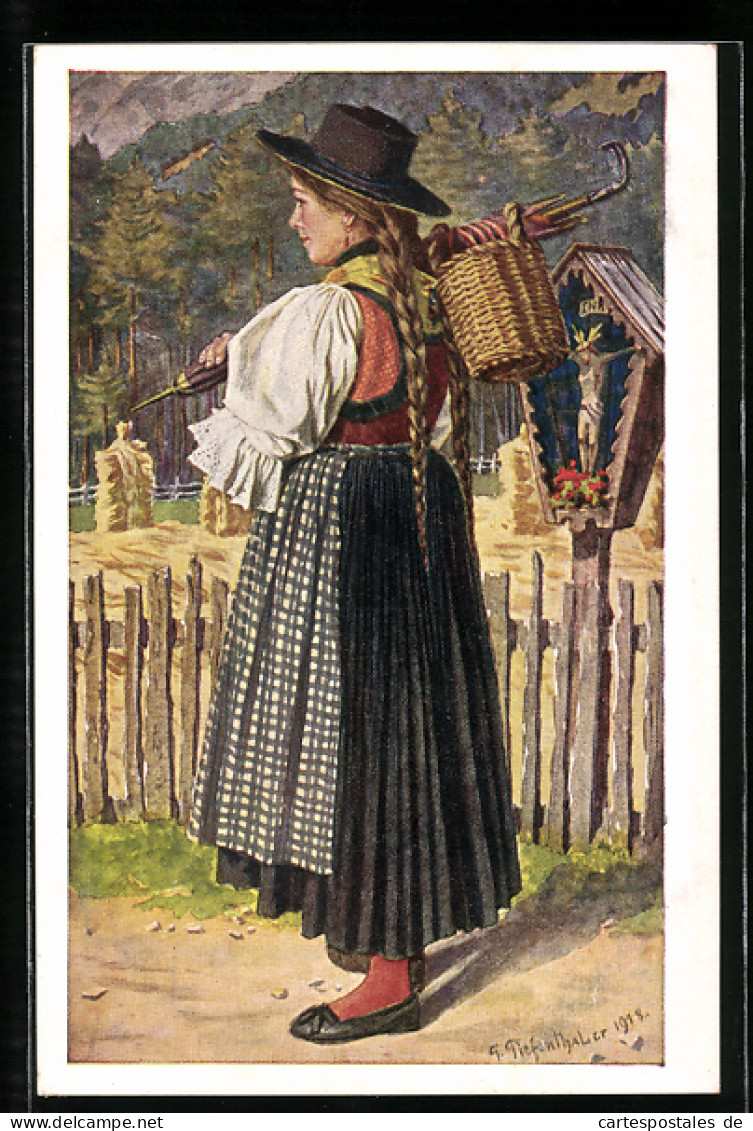 AK Frau Aus Dem Brixenthal Trägt Korb Mit Ihrem Schirm  - Ohne Zuordnung