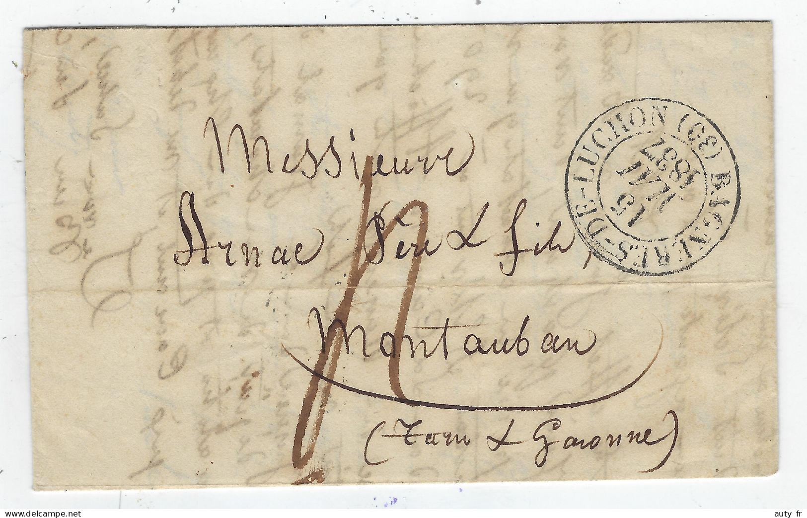 Lettre De BAGNERES DE LUCHON Pour Montauban - CAD Type 13 - 1837 - Texte Citant La Voiture Chargée De L'expédition - 1801-1848: Precursors XIX